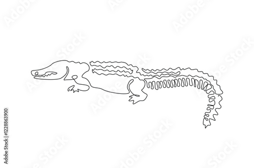 Crocodile in continuous one line drawing. Single line art draw of Alligator. Editable vector.