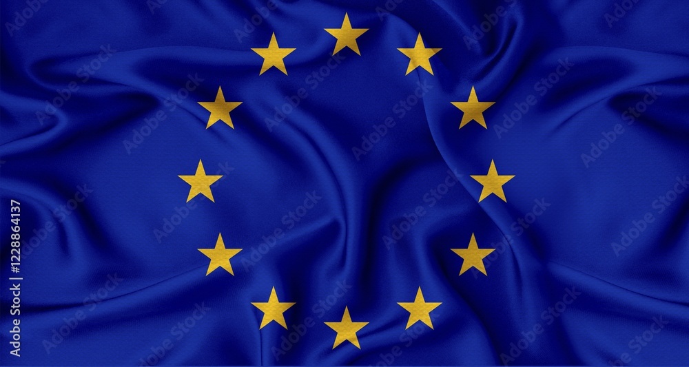 Close up of flag of the European Union with cloth texture. Realistic European Union flag waving Close up of flag of the European Union with cloth texture. Realistic European Union flag waving