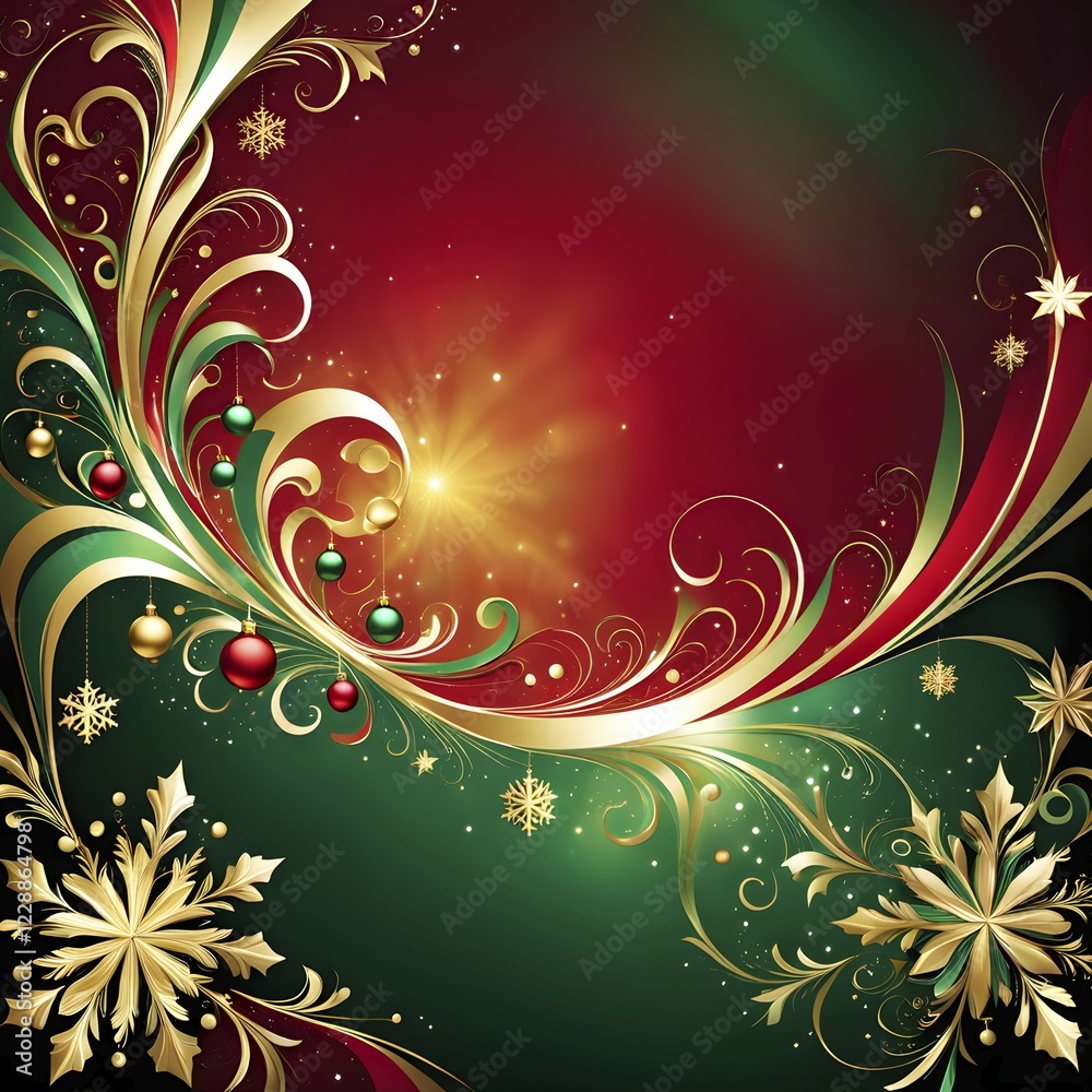 Abstract wallpaper illustration of Christmas symbols for gift cards, swirling shapes and lines, in red green and golden colors, AI generated Abstract wallpaper illustration of Christmas symbols for gift cards, swirling shapes and lines, in red green and golden colors, AI generated