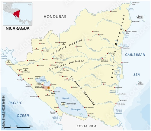 Obraz na płótnie Vector map of the Central American state of Nicaragua w salonie