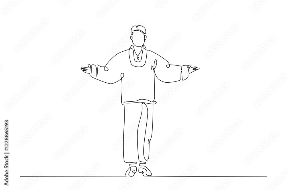 Man wearing modern hanbok in continuous one line drawing. Single line art draw of Korean Man jacket . Editable vector. Man wearing modern hanbok in continuous one line drawing. Single line art draw of Korean Man jacket . Editable vector.