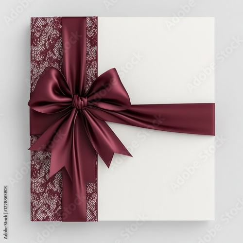 Elegant 3D mockup with a dark red lace ribbon and drape-style bow, focusing on high resolution and sharp detail.