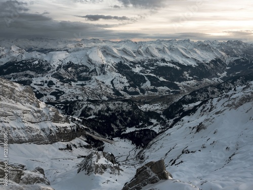 Winter landscape under full moonlight on the Säntis, Alpstein, Appenzell, Switzerland, Europe photo