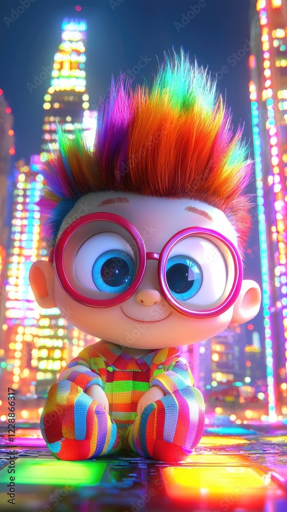 Fototapeta premium Colorful baby in city at night