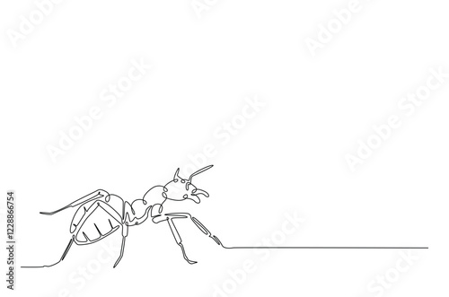 Black ant in continuous one line drawing. Single line art draw of soldier ant. Editable vector.