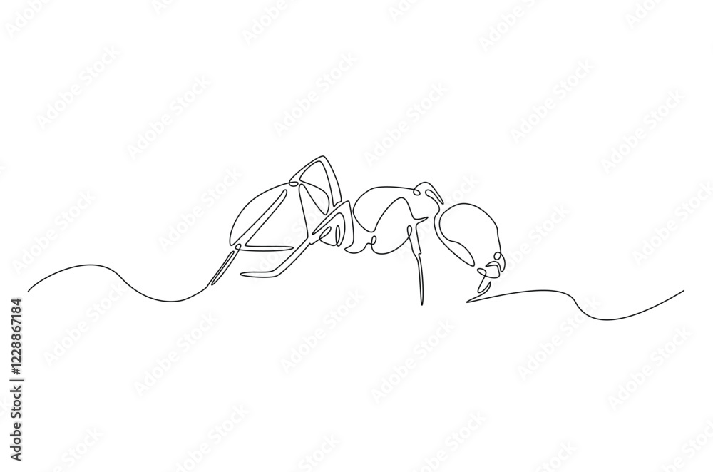 Obraz premium Black ant in continuous one line drawing. Single line art draw of soldier ant. Editable vector.