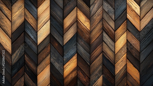 Textured wooden herringbone pattern showcasing rich colors and natural grain variations in design