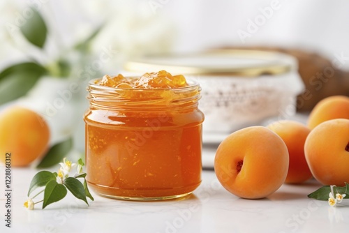 Jar with apricot jam or marmelade. KI generiert, generiert AI generated photo