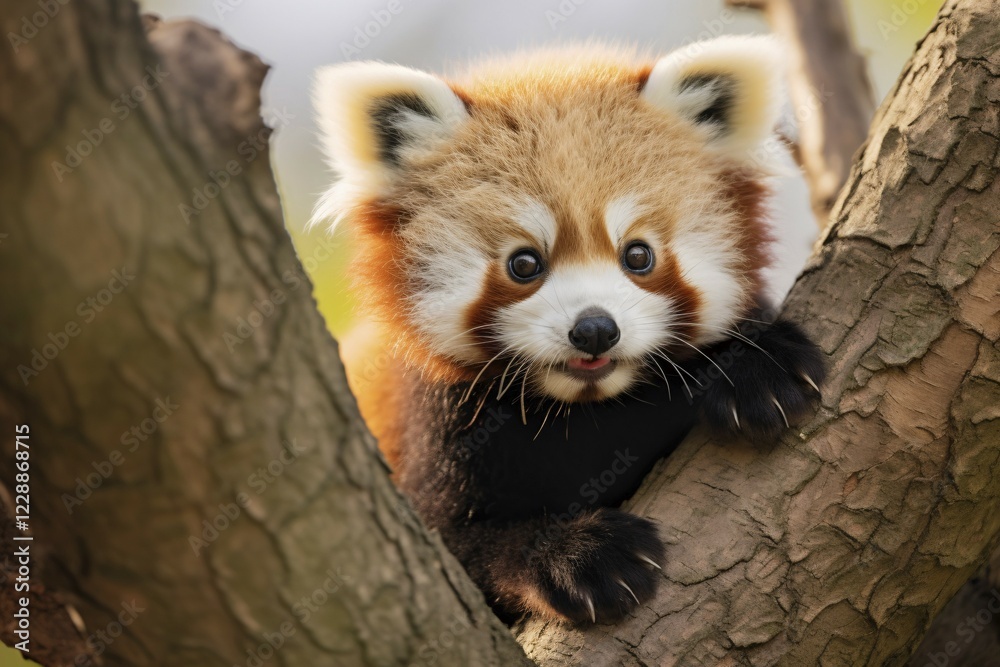 Obraz premium Cute red panda bear in tree. KI generiert, generiert, AI generated
