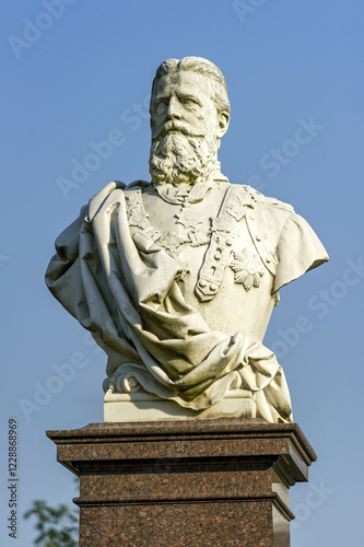 Marble bust, memorial to King and Emperor Friedrich III, spa garden, Bad Homburg vor der Höhe, Hesse, Germany, Europe photo