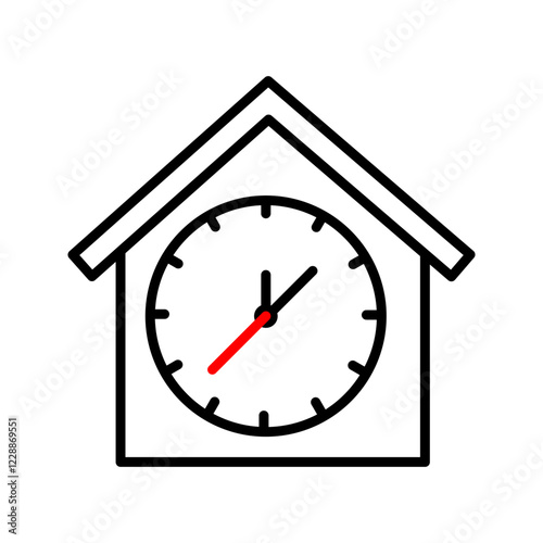 House with Clock or Time vector thin line concept icon or design element vector illustration, pictogram isolated on white background. color editable
