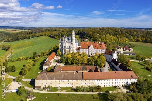 Aerial view, Benedictine monastery Neresheim Abbey, Neresheim, Baden-Württemberg, Germany, Europe photo