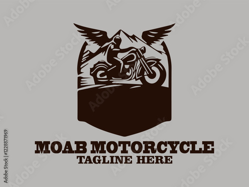Moab motorcycle adventure without limits. moab adventure exploring the desert. moab landscape stunning views and this moab motorbike vector illustration features a classic design with a modern twist