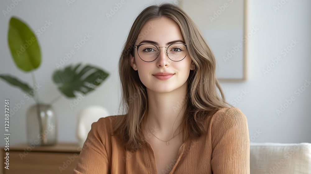 Portrait of a young woman with glasses, smiling confidently. Portrait of a young woman with glasses, smiling confidently.
