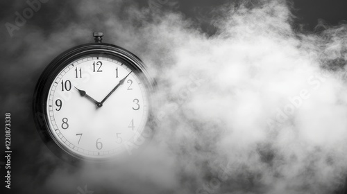 Antique Clock Emerging from Smoke A Monochromatic Study of Time and Ephemerality