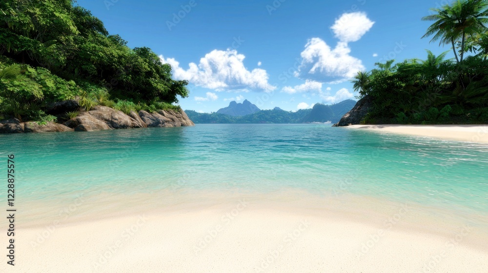 Tranquil Tropical Beach Scene with Clear Turquoise Water Tranquil Tropical Beach Scene with Clear Turquoise Water