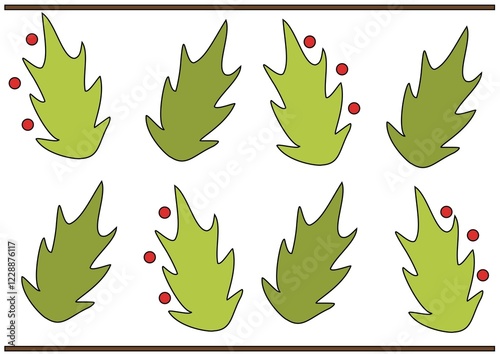 Green yew leaves with red berries, illustration photo