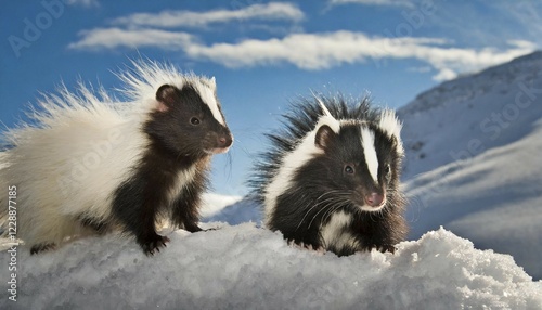 KI generated, animal, animals, mammal, mammals, biotope, habitat, two, one young, foraging, wildlife, Chile, South America, Patagonia, humboldt's hog-nosed skunk (Conepatus humboldtii), South America photo