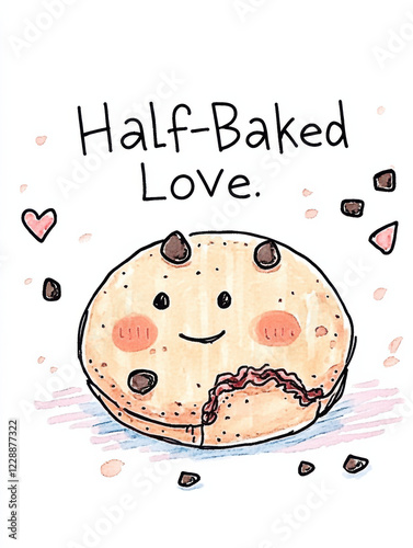 Hand-drawn cookie with missing bite, 