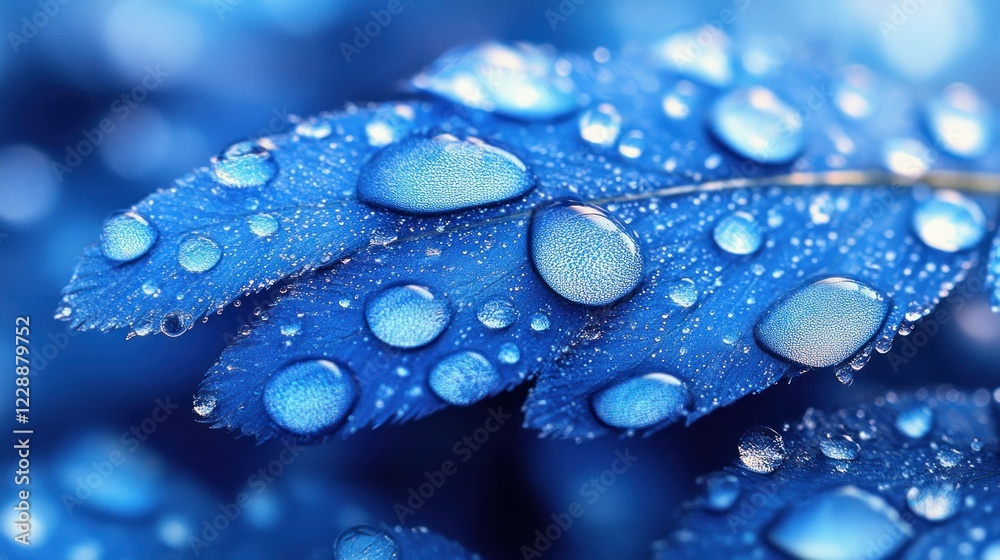Blue leaf, dew drops, macro, garden, bokeh background, nature, wallpaper Blue leaf, dew drops, macro, garden, bokeh background, nature, wallpaper