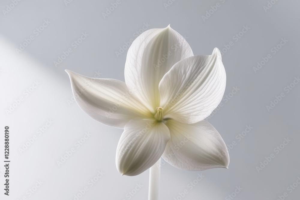 Fototapeta premium Close-up of a blooming flower in soft white tones on a light background, emphasizing nature's simplicity