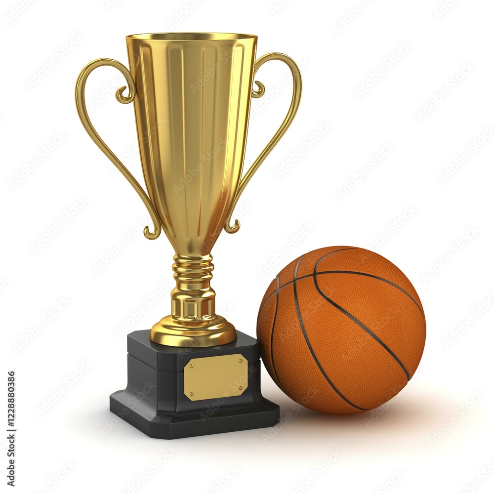 Golden cup and basketball, This is a 3d computer generated image. Isolated on white Golden cup and basketball, This is a 3d computer generated image. Isolated on white