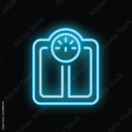 Neon bathroom scale glowing on a black background, perfect for illustrating weight loss, diet, fitness, or healthy lifestyle