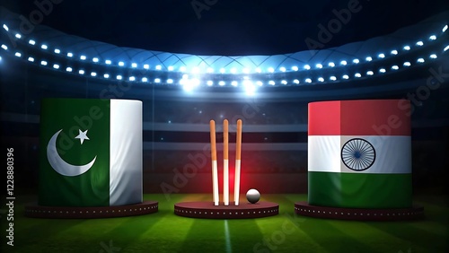 Cricket Stadium  Pakistan vs India Match Floodlit Arena