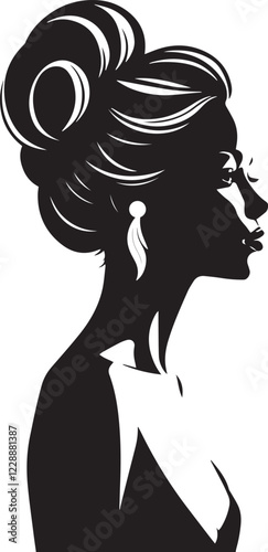 Woman head with her hair style black and white illustration logo vector.