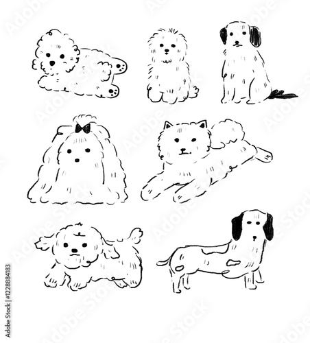 cute line art of many breeds of dogs.