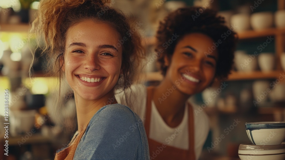 Fototapeta premium Smiling Barista and Customer in Ceramic Studio