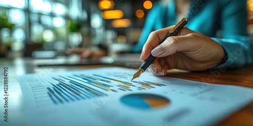 Canada holding a pen while analyzing data with colleagues in a modern office. photo