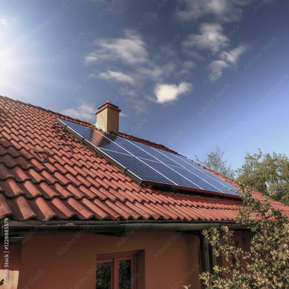 Photovoltaic system, solar power system on a house, Ai generated Photovoltaic system, solar power system on a house, Ai generated