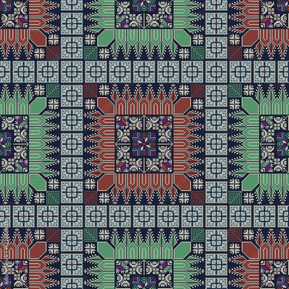 Obraz premium Seamless pattern design with traditional Palestinian embroidery motif