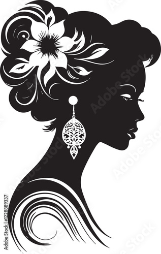 Woman head with her hair style black and white illustration logo vector.