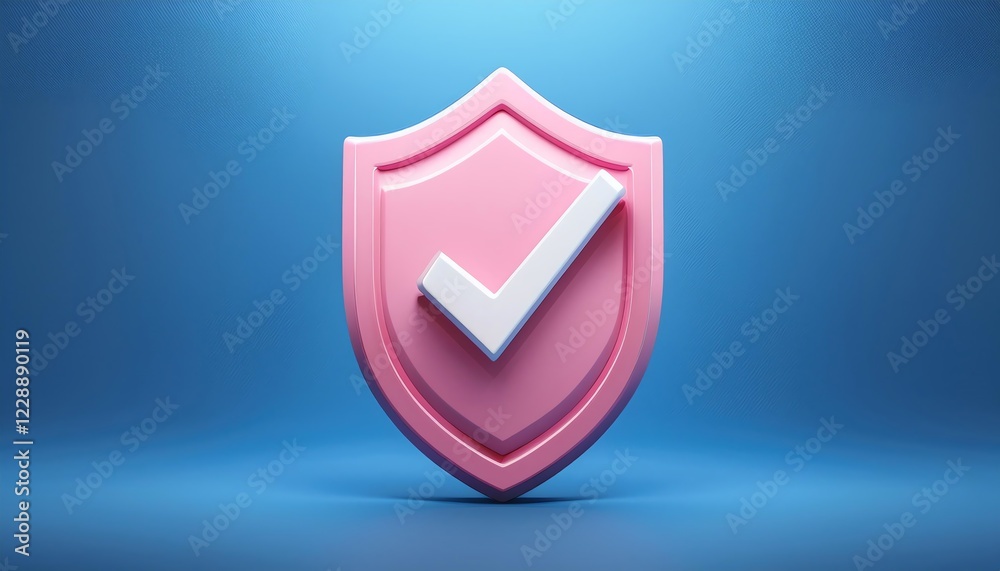 A pink shield icon with a checkmark representing security, protection, and trust against a blue background. A pink shield icon with a checkmark representing security, protection, and trust against a blue background.
