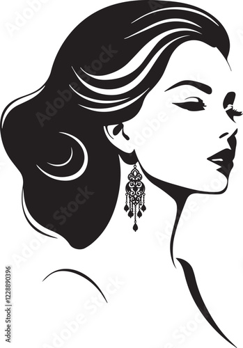 Woman head with her hair style black and white illustration logo vector.