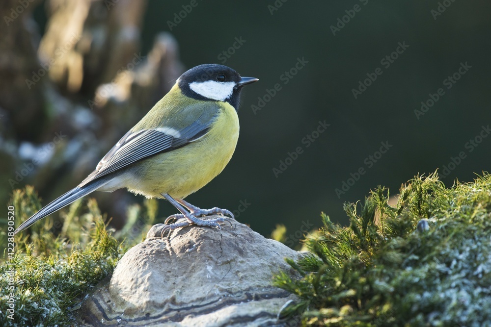 Naklejka premium Great Tit (Parus major) sitting on stone, Lower Saxony, Germany, Europe