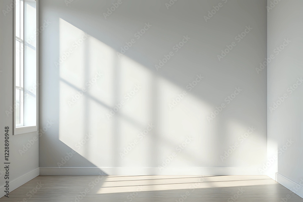 Obraz premium Minimalist Empty Studio Corner with Sunlight and Shadows from Window