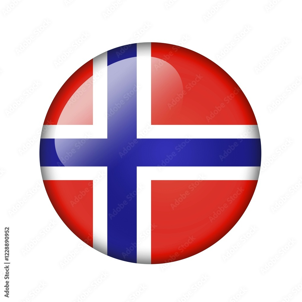 The Norwegian flag. Round glossy icon. Isolated on white background The Norwegian flag. Round glossy icon. Isolated on white background