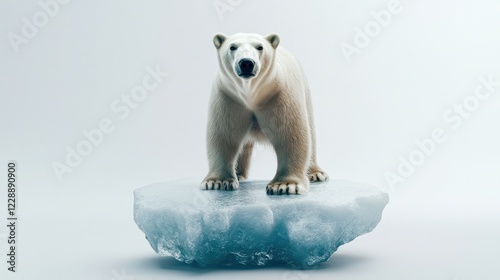 Polar bear standing majestically on a floating ice block in a serene, icy environment