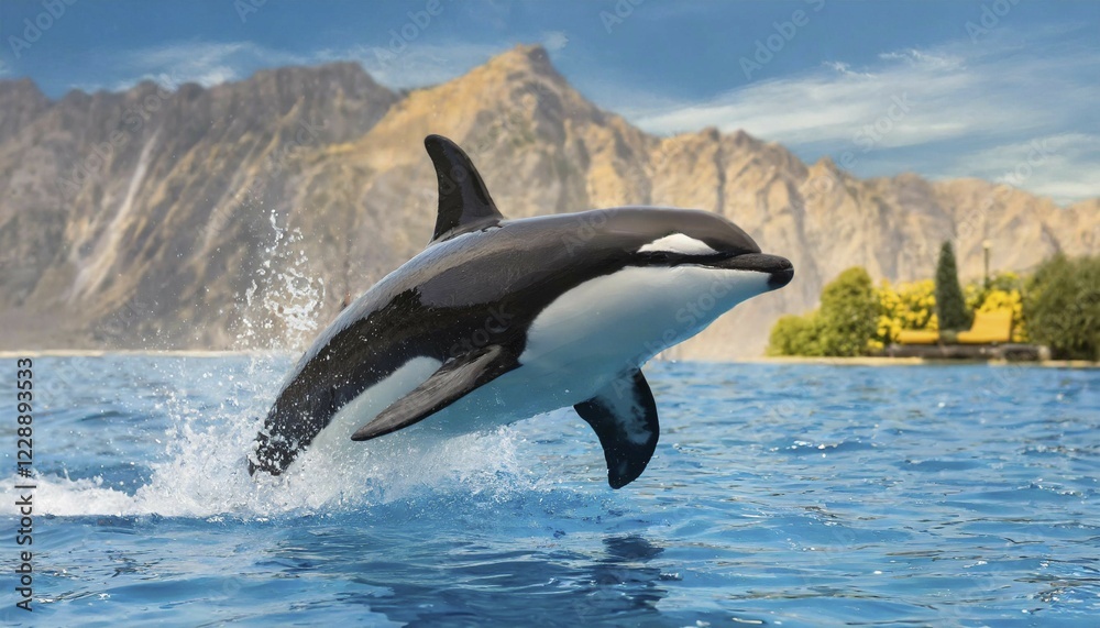 Obraz premium AI generated, animal, animals, mammal, mammals, biotope, habitat, one, individual animal, foraging, orca, orcas, killer whale, killer whales, live in all oceans, tropics, Antarctica, whale, killer whale, killer whale, killer whale, killer whale family, (Delphinidae), killer whale (Orcinus orca), Antarctica