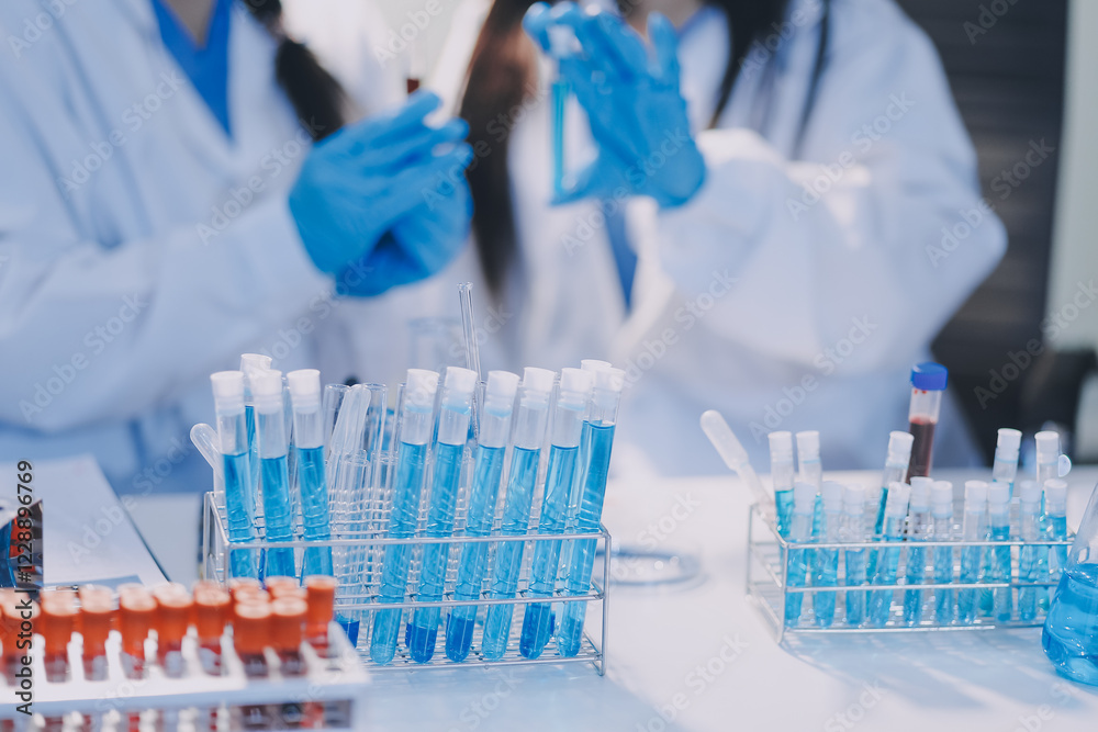 Microbiological research with a test tube and micropipette in close -up Microbiological research with a test tube and micropipette in close -up