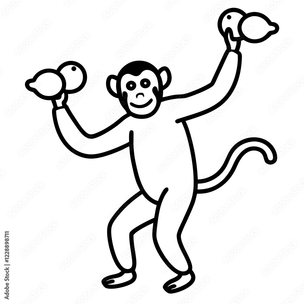 A monkey juggling bananas like a circus act line art vector illustration A monkey juggling bananas like a circus act line art vector illustration