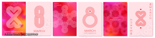 8 March modern card template. Color gradient backgrounds. lnternational Women's Day holiday graphic design. Vector illustration.