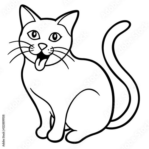 A cat sticking its tongue out like blip line art vector illustration 