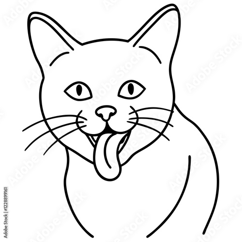 A cat sticking its tongue out like blip line art vector illustration 