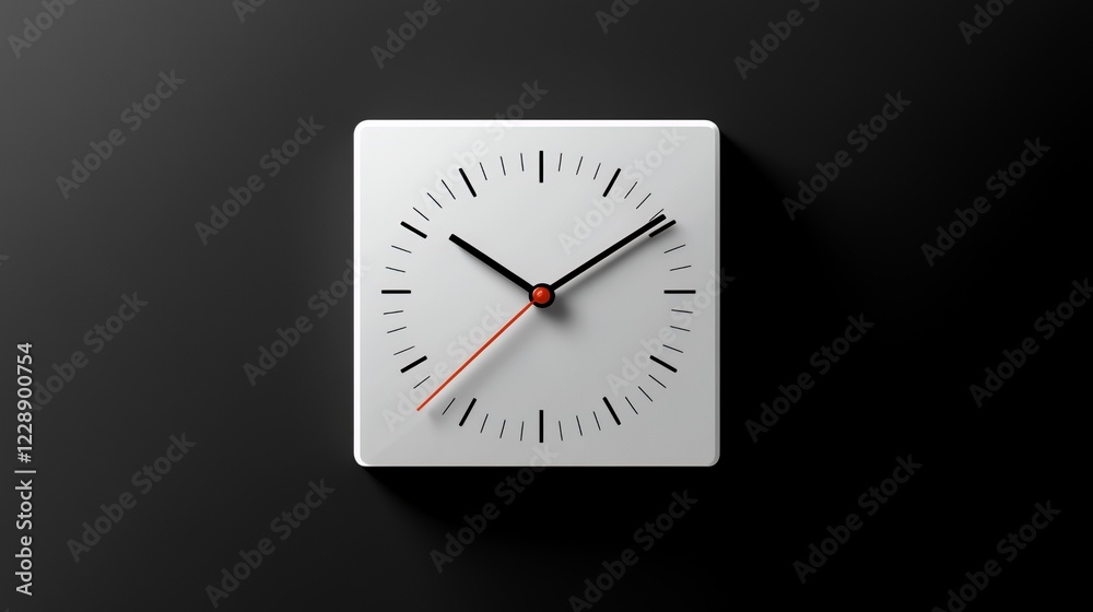 Square clock, minimalist design, dark background, time management concept Square clock, minimalist design, dark background, time management concept