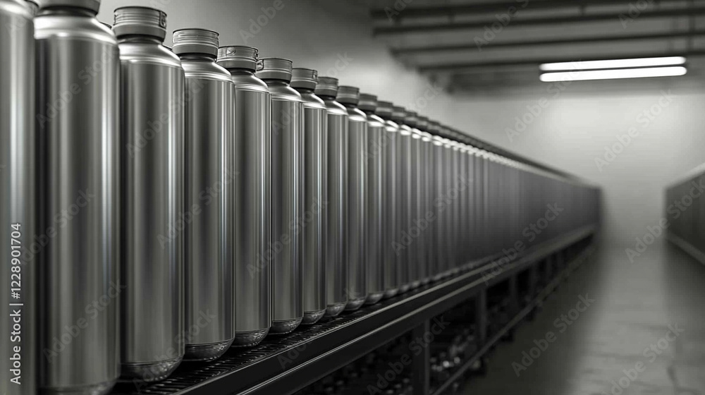 Rows of aluminum cans arranged in neat order representing mass production and consumption of beverages modern minimalist bright tone blurred with empty space for captions Rows of aluminum cans arranged in neat order representing mass production and consumption of beverages modern minimalist bright tone blurred with empty space for captions