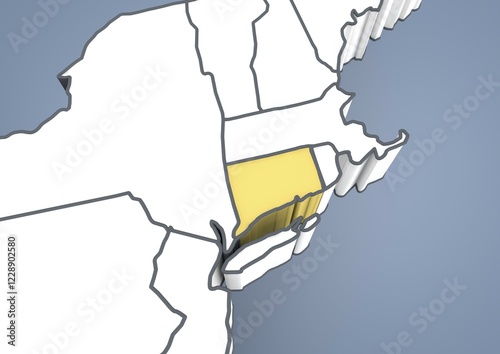 Map of Connecticut, CT, USA, United States of America, contour, 3D illustration, North America